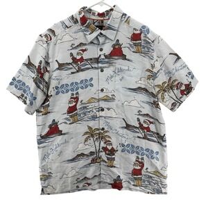 Quiksilver Shirt Mens Large Mele Kalikimaka Christmas Santa Hawaiian Holiday 201